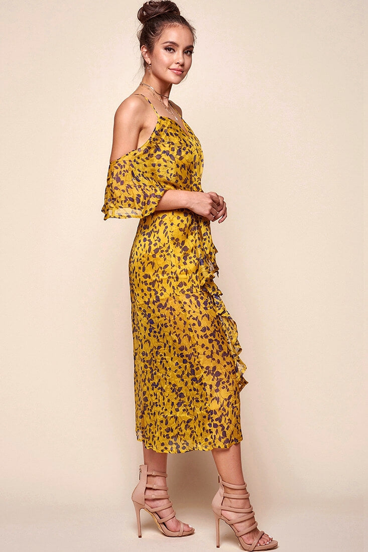 Constance Flowy Summer Jumpsuit Yellow Mustard