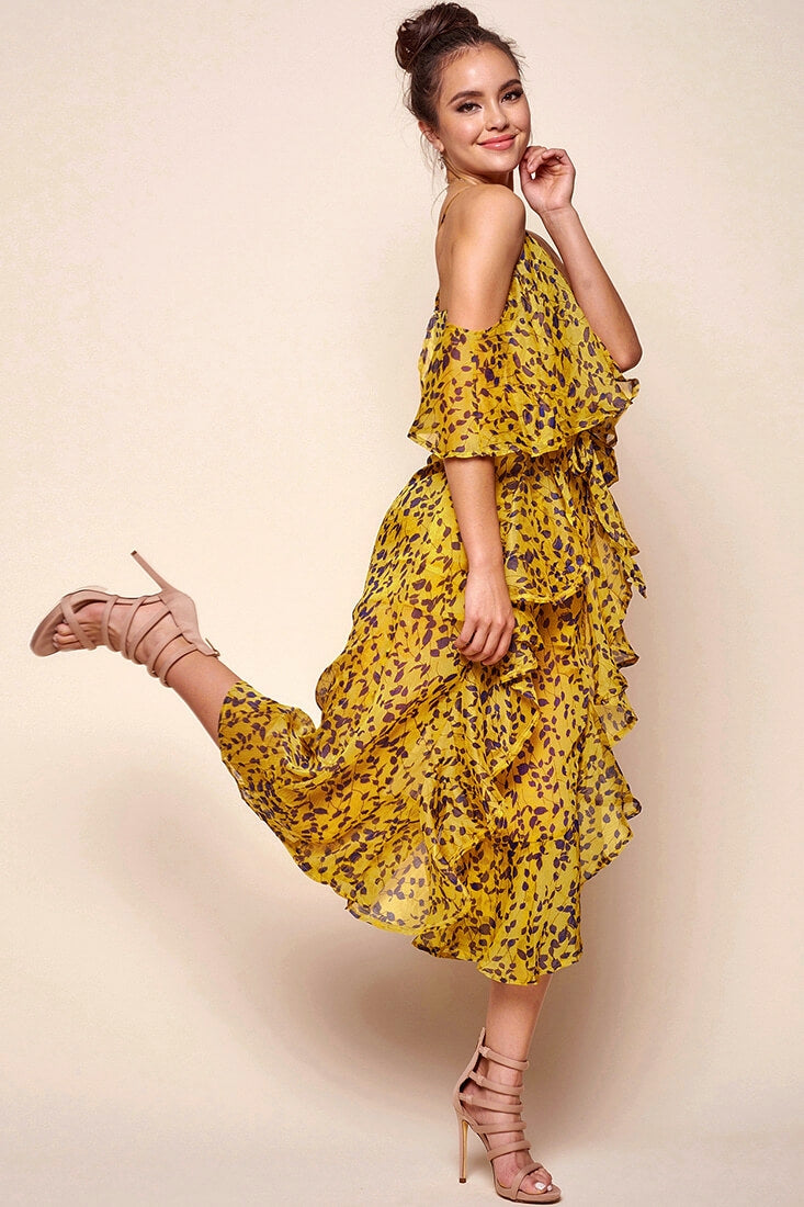 Constance Flowy Summer Jumpsuit Yellow Mustard