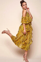 Constance Flowy Summer Jumpsuit Yellow Mustard