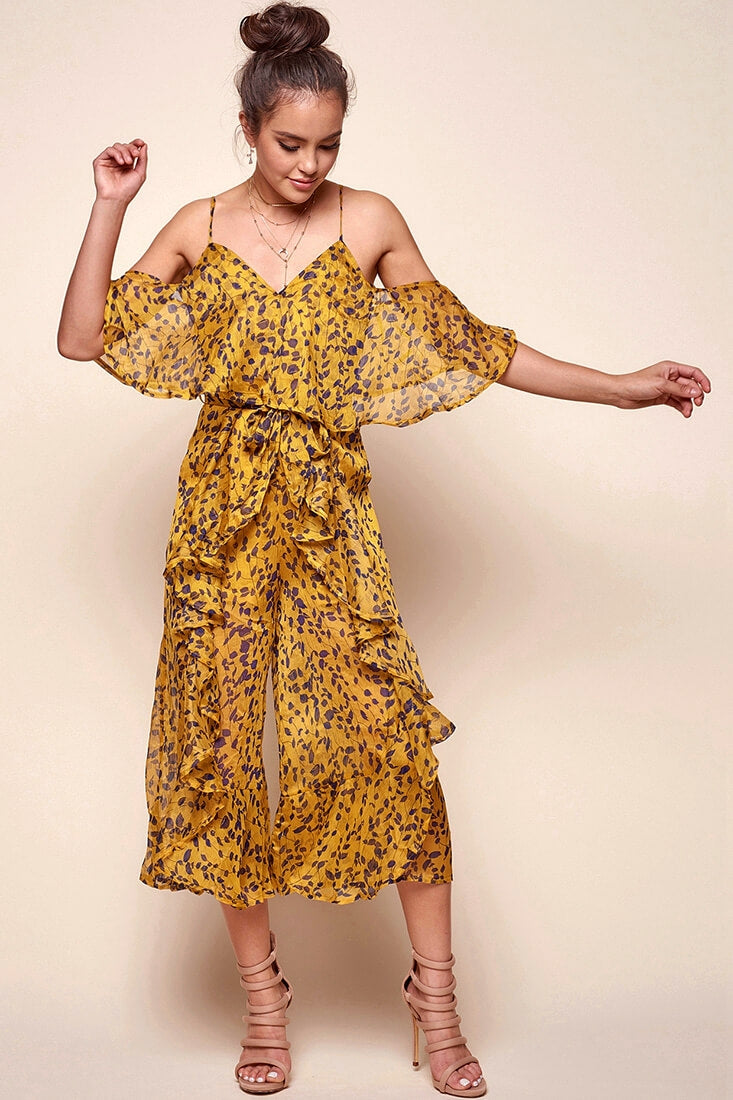 Constance Flowy Summer Jumpsuit Yellow Mustard