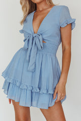 Anthea Bow-Tie Short Sleeve Frill Dress Cerulean