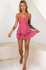 It's Complicated Crossover Bodice Flounce Romper Rose