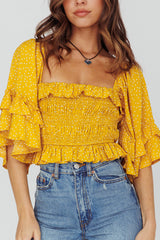 Boardwalk Bell Sleeve Crop Top Spotty Mustard