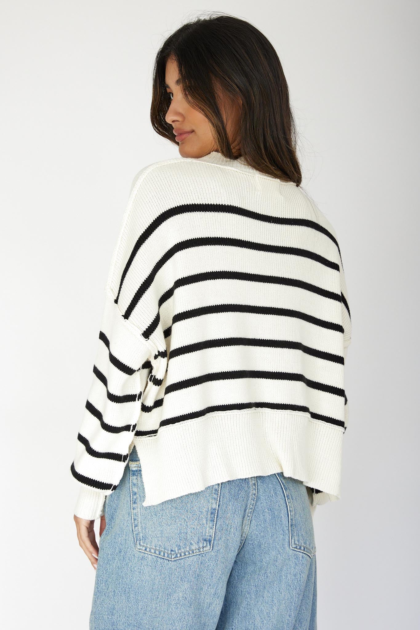 Fly High Drop Shoulder Knit Sweater Stripe Beige