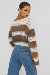 Borealis Fur Trim Knit Sweater Brown