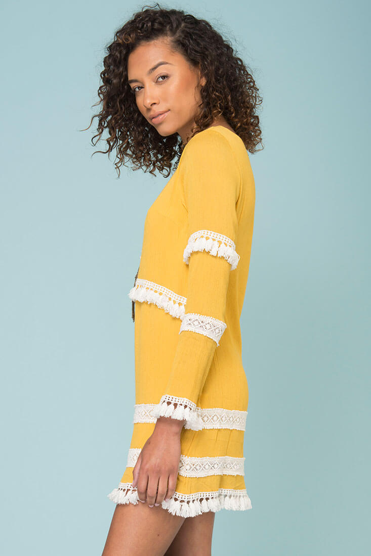Ansley Cute Tassle Dress Yellow Mustard