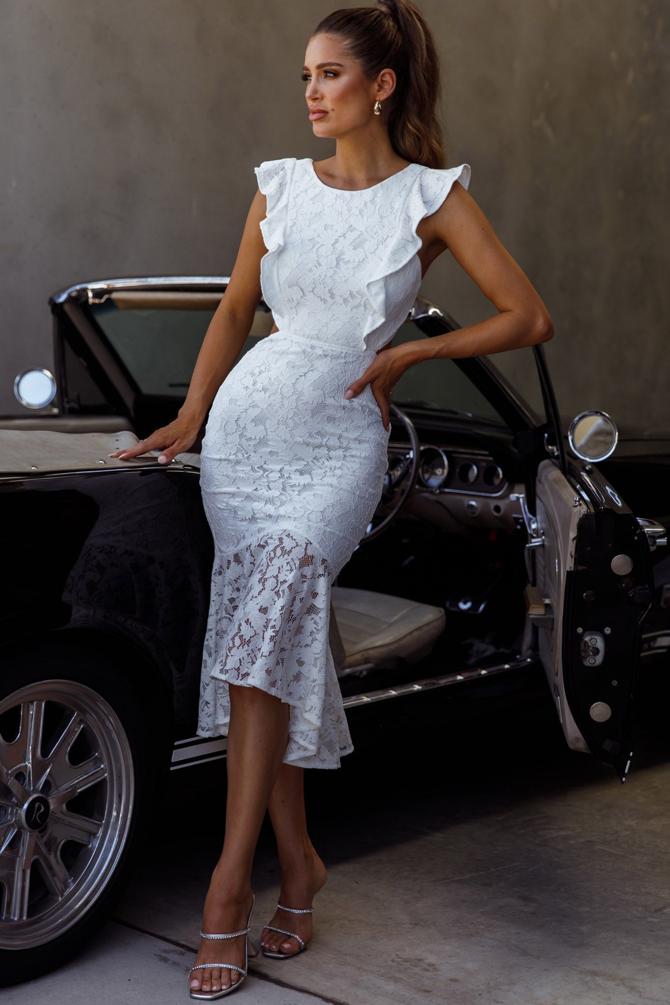 Jackie Pinafore Floral Lace Dress White