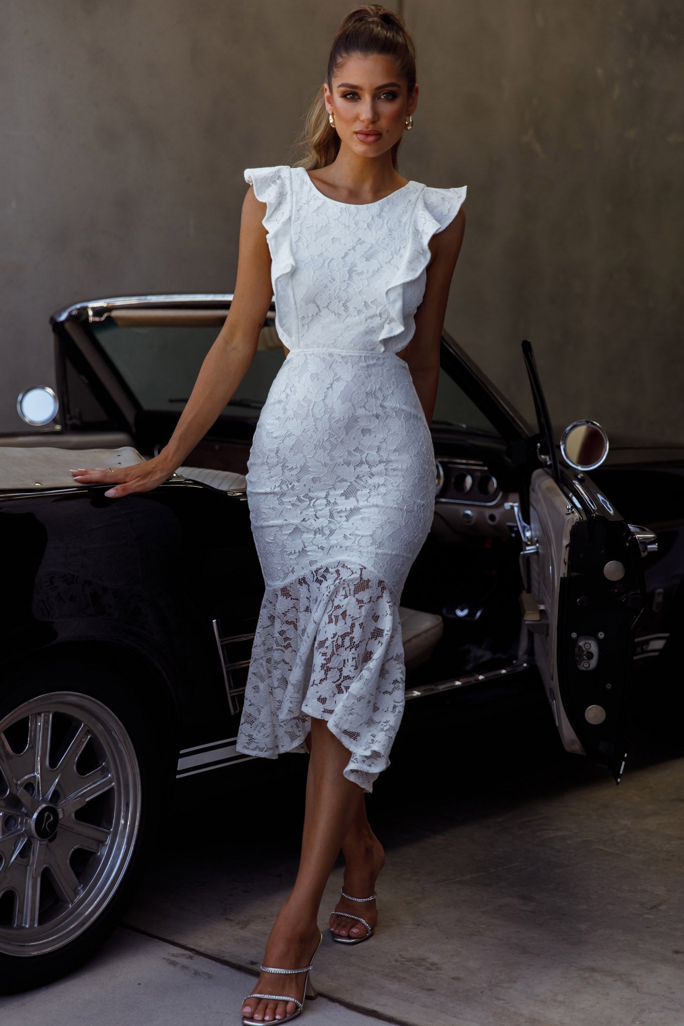 Jackie Pinafore Floral Lace Dress White