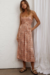 Corrie Gathered Bodice Jumpsuit Floral Apricot