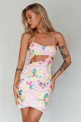 Anu Cut-Out Laced Back Sequin Dress Pink