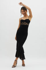 Cherubim Lace Insert Ruched Midi Dress Black