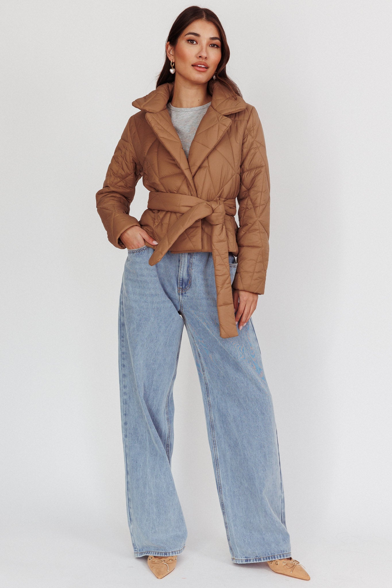 Kiersten Waist Tie Puffer Jacket Mocha