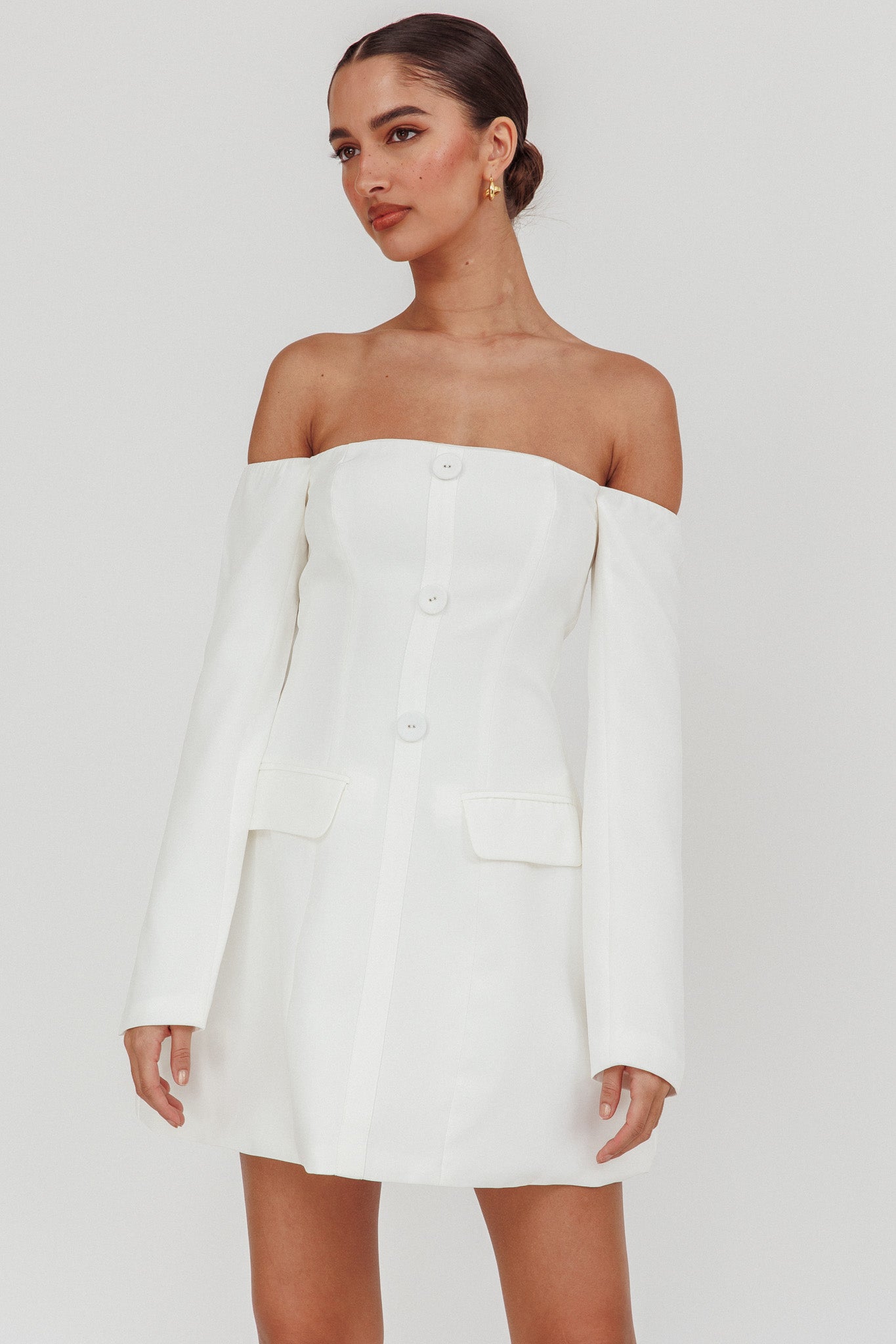 Cherry Wine Off Shoulder Mini Dress White