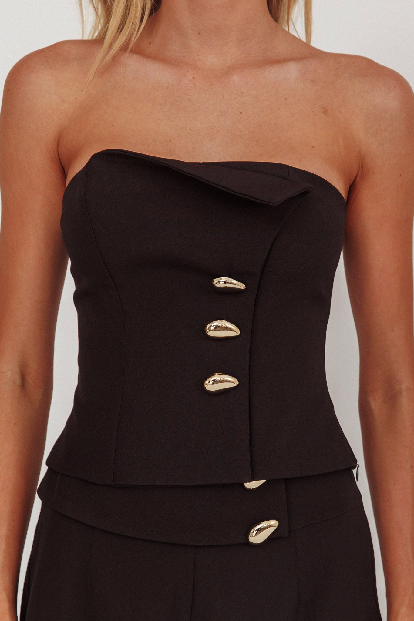 Ishani Hardware Decoration Strapless Top Black