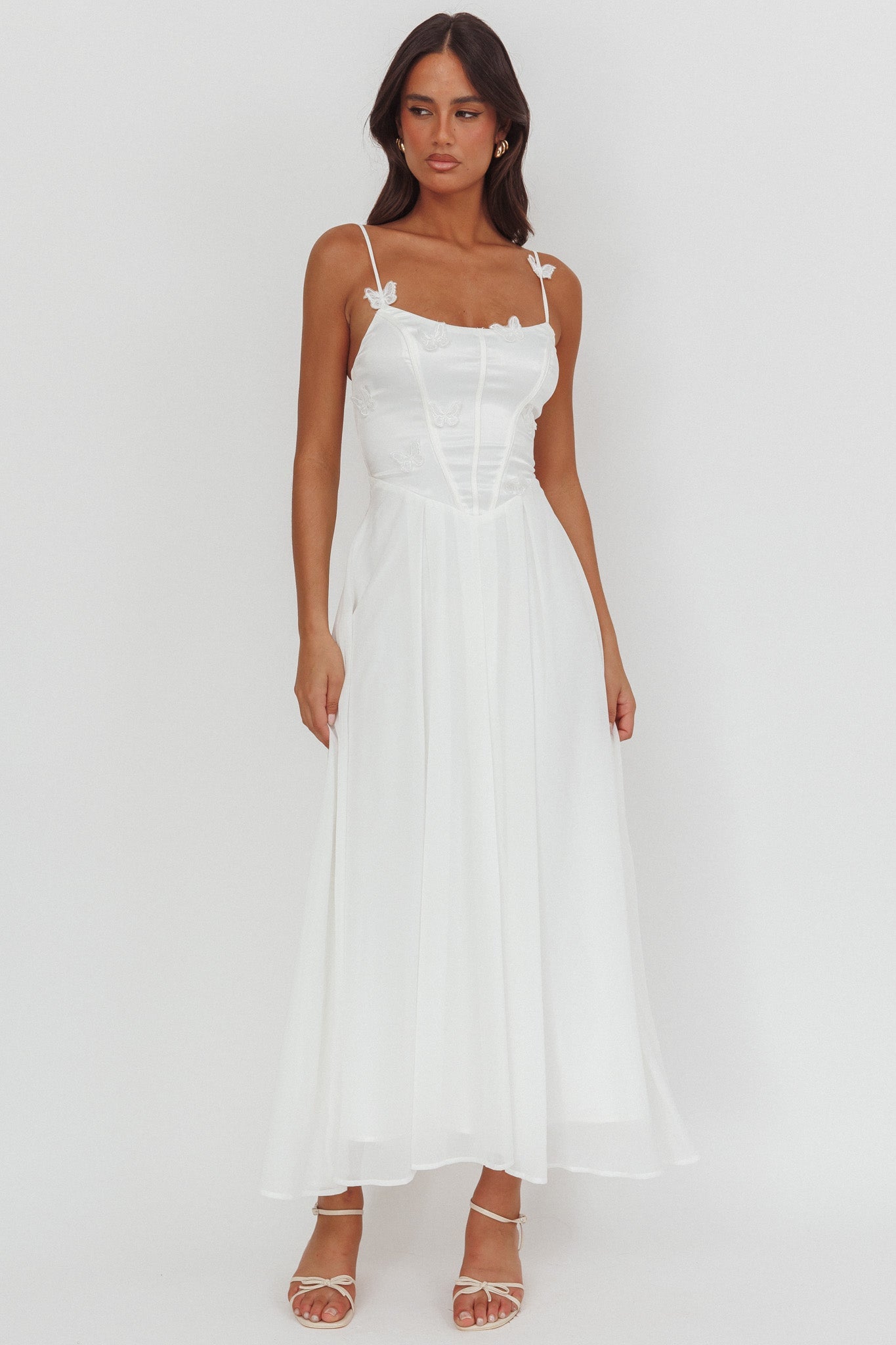 Lora Cami Strap Butterfly Dress White