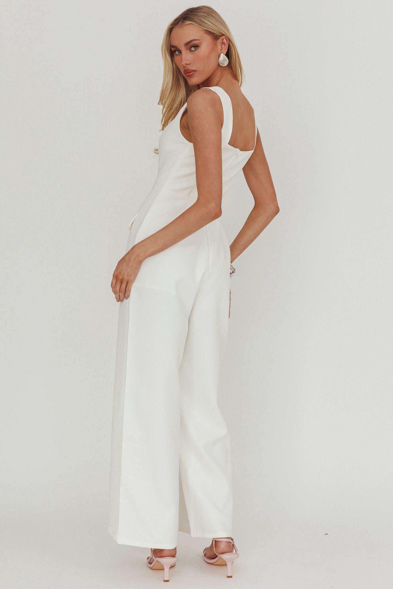 Atheena Faux Pocket Jumpsuit White