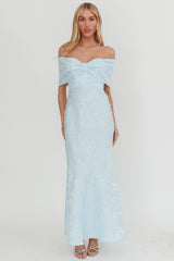 Fairytales Off-Shoulder Jacquard Maxi Dress Blue