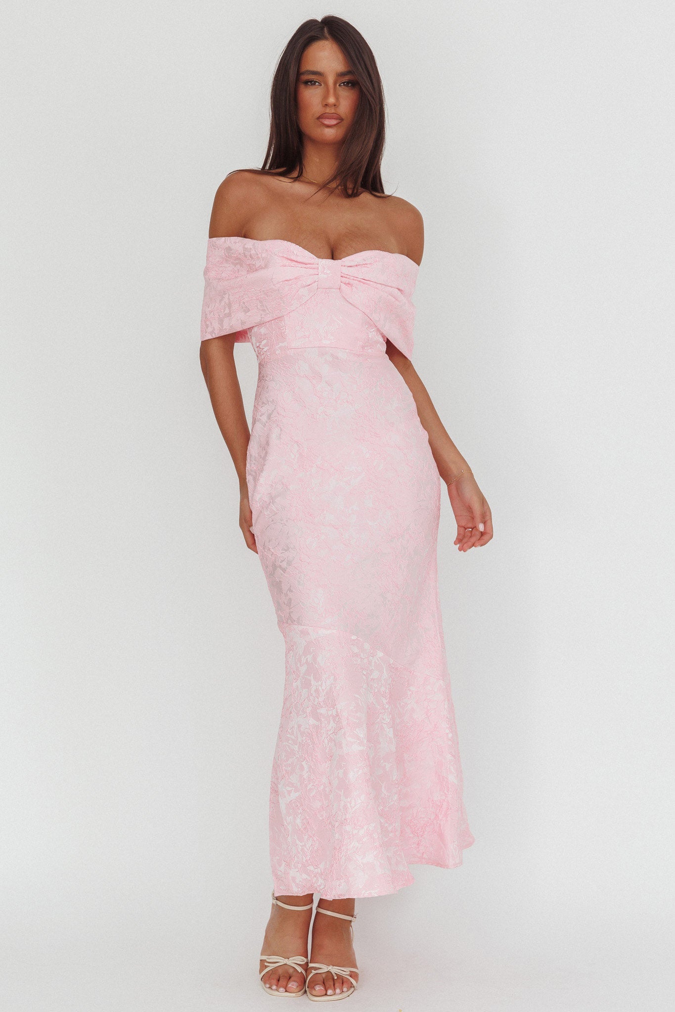 Fairytales Off-Shoulder Jacquard Maxi Dress Pink