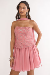 Sunset Serenade Elasticated Waist Mini Skirt Rose