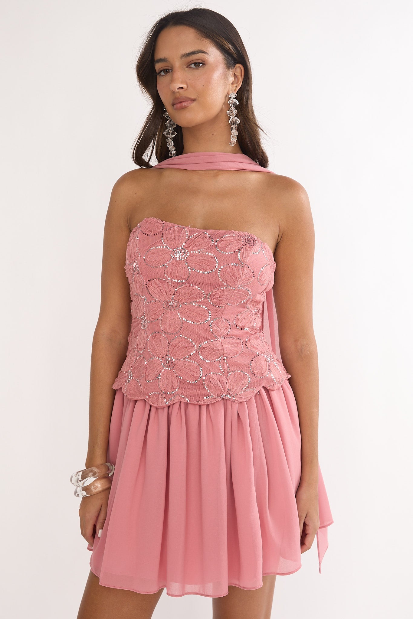 Sunset Serenade Elasticated Waist Mini Skirt Rose