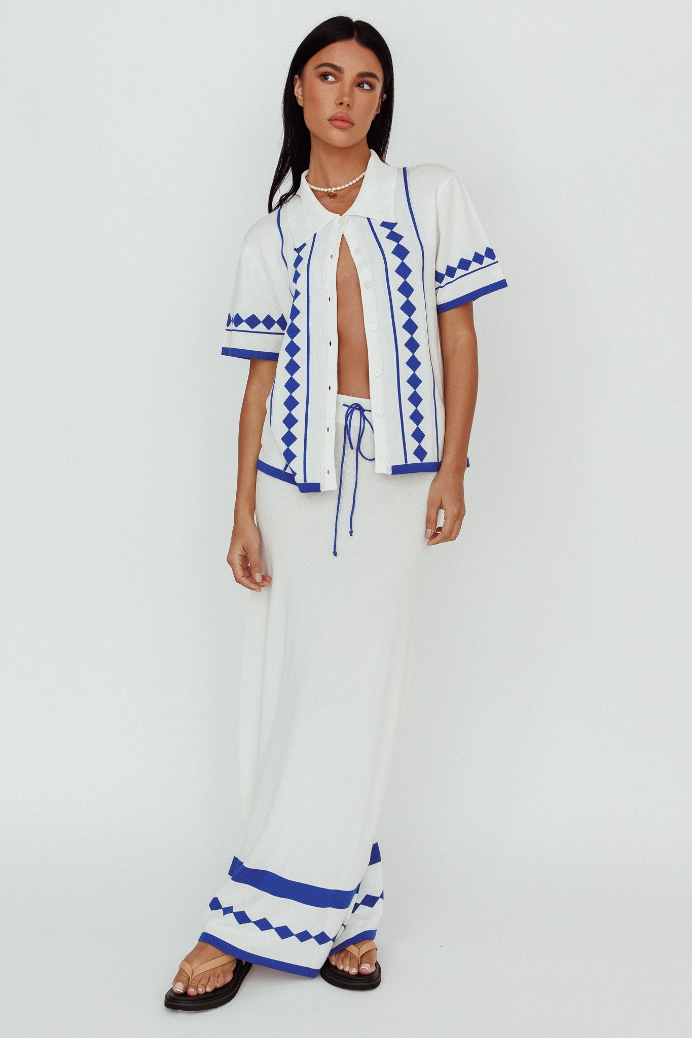 Amalfi Sun Knit Button-Up Shirt White