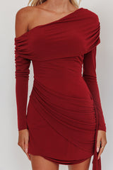 Afroditi Side Sash Draped Mini Dress Wine