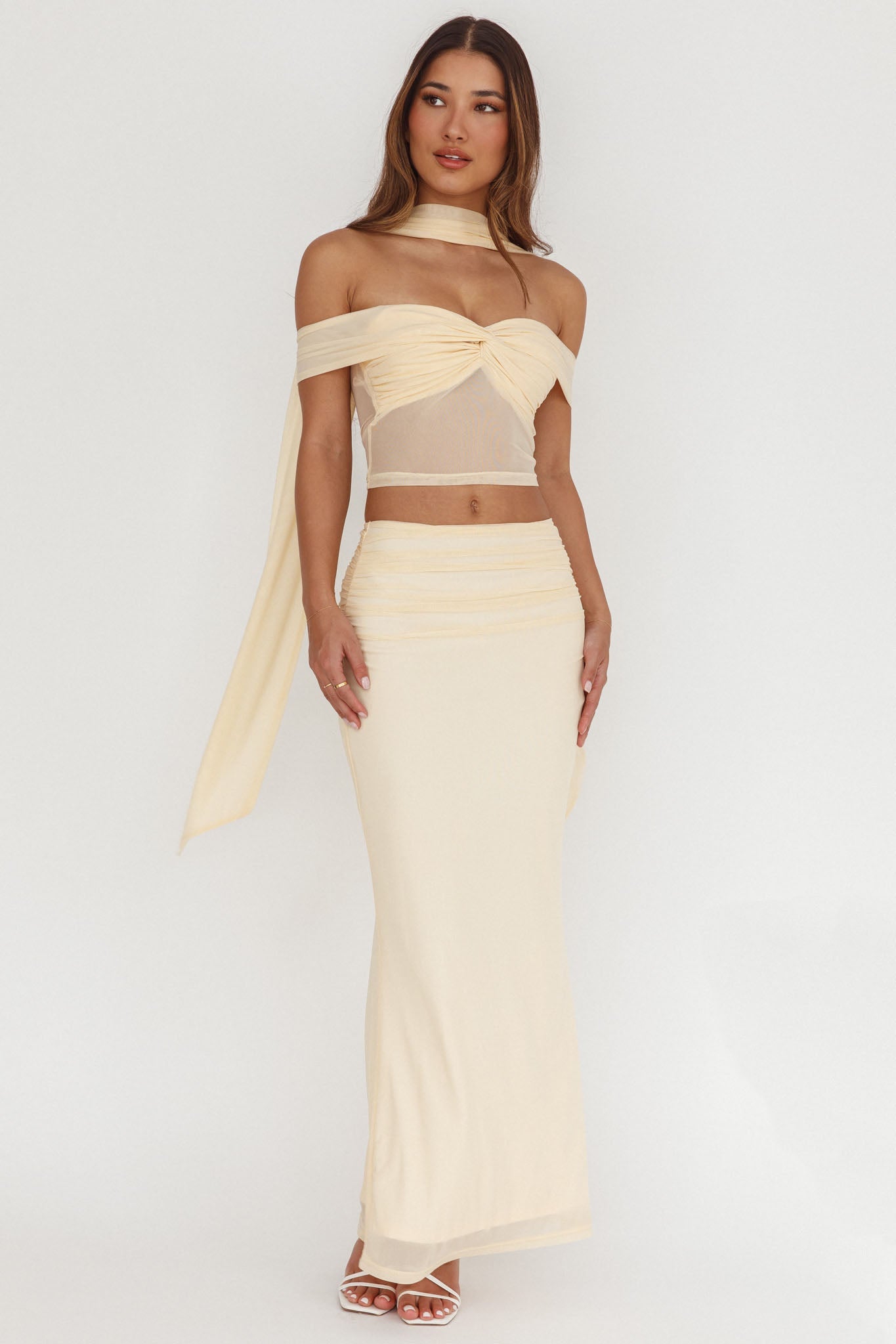 All The Lights Ruched Midi Skirt Cream