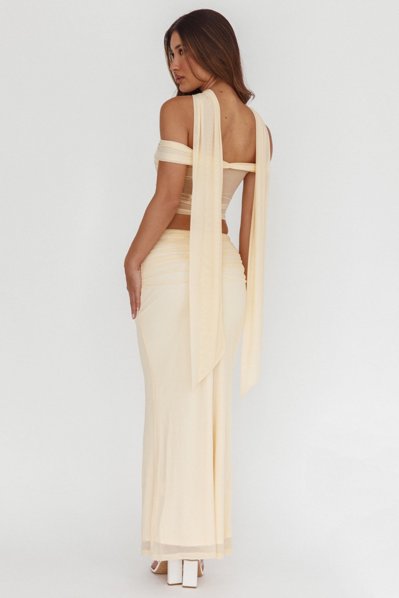 All The Lights Ruched Midi Skirt Cream