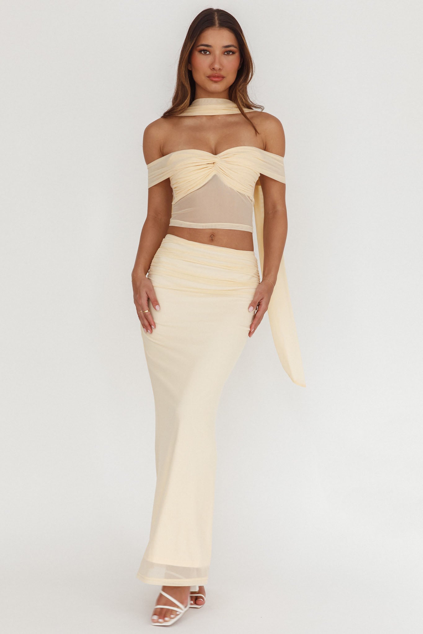 All The Lights Ruched Midi Skirt Cream