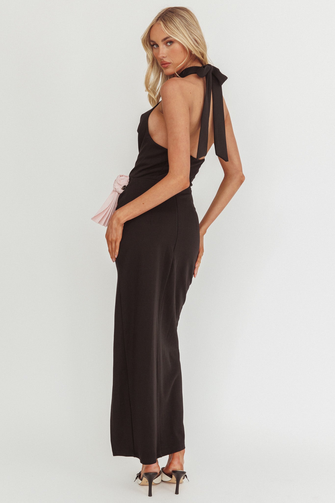 Charlene Cowl Halterneck Maxi Dress Black