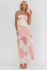 Antonella Strapless Waist Sash Maxi Dress Floral Pink