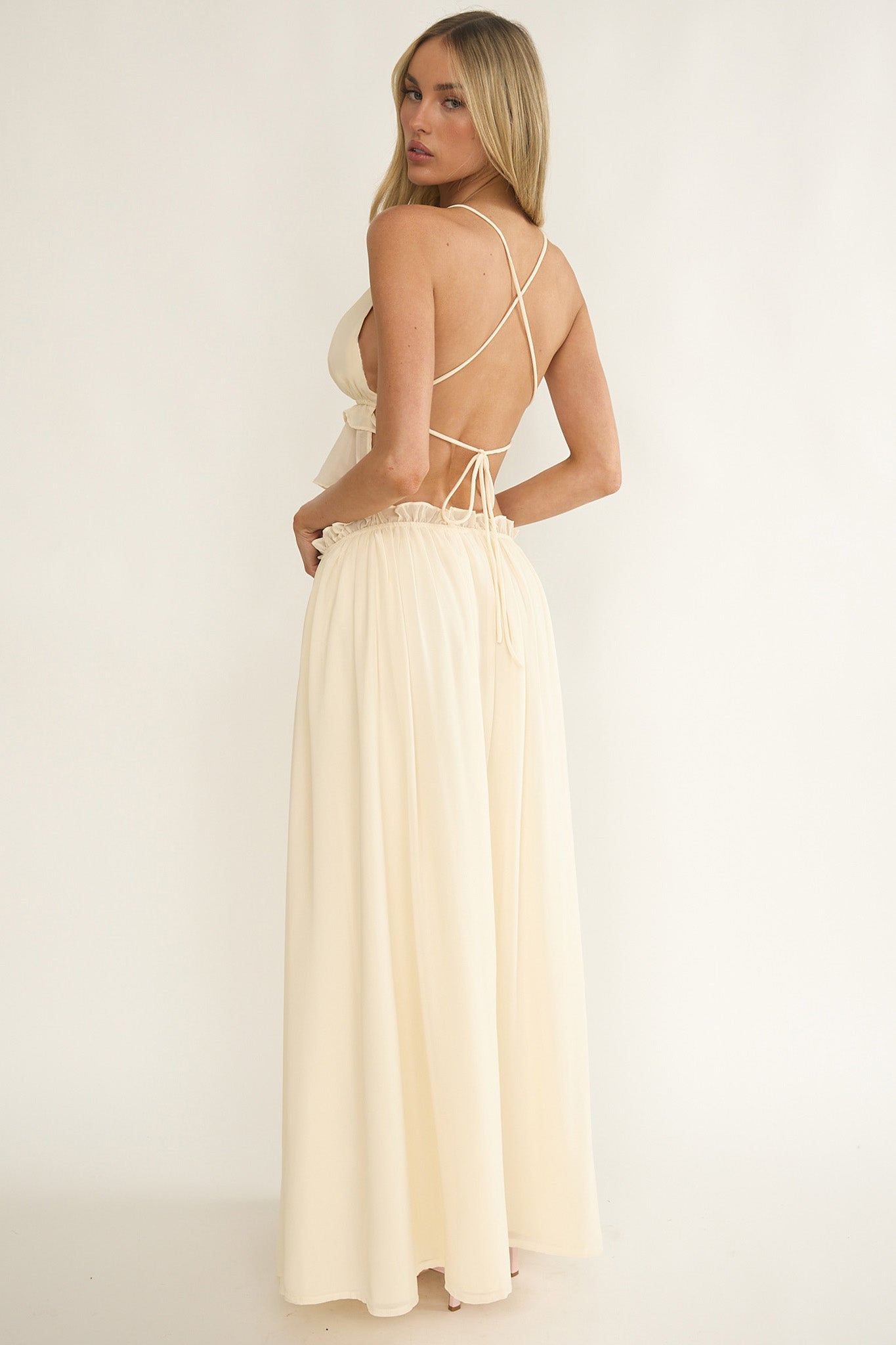 Marivelle Frill Trim Maxi Skirt Oyster