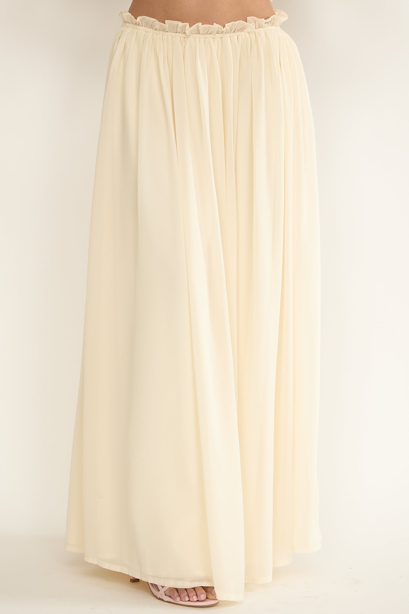 Marivelle Frill Trim Maxi Skirt Oyster