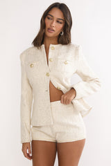 Kyomi Gold Button Tweed Shorts Whitegold