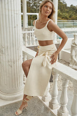 Fay Wrap Style Knit Midi Skirt White