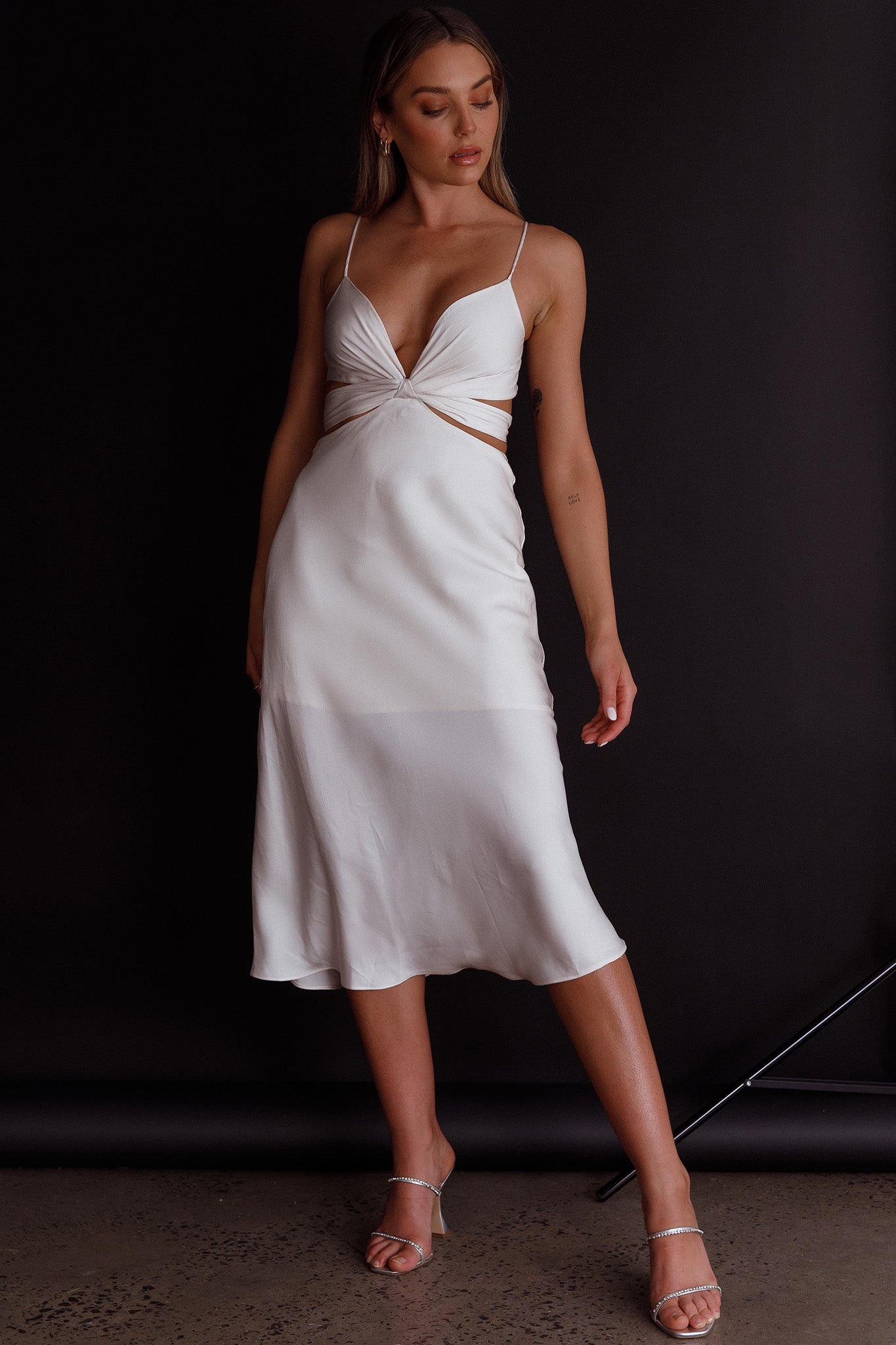 Dance With Me Crossover Bust Midi Dress Ivory