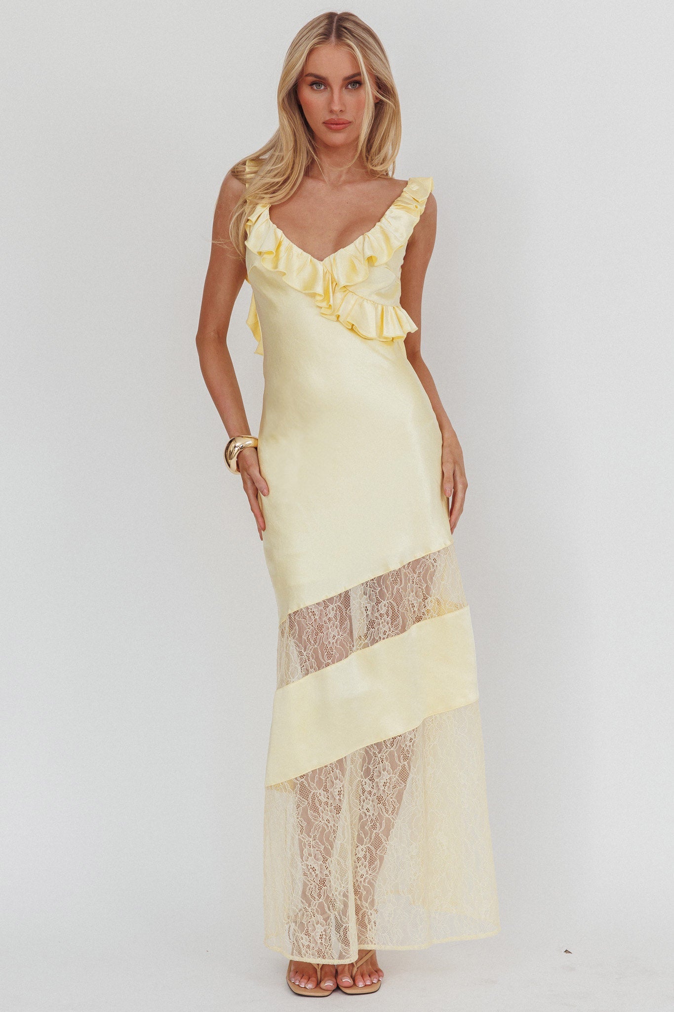 Alba Frill & Lace Trim Maxi Dress Butter