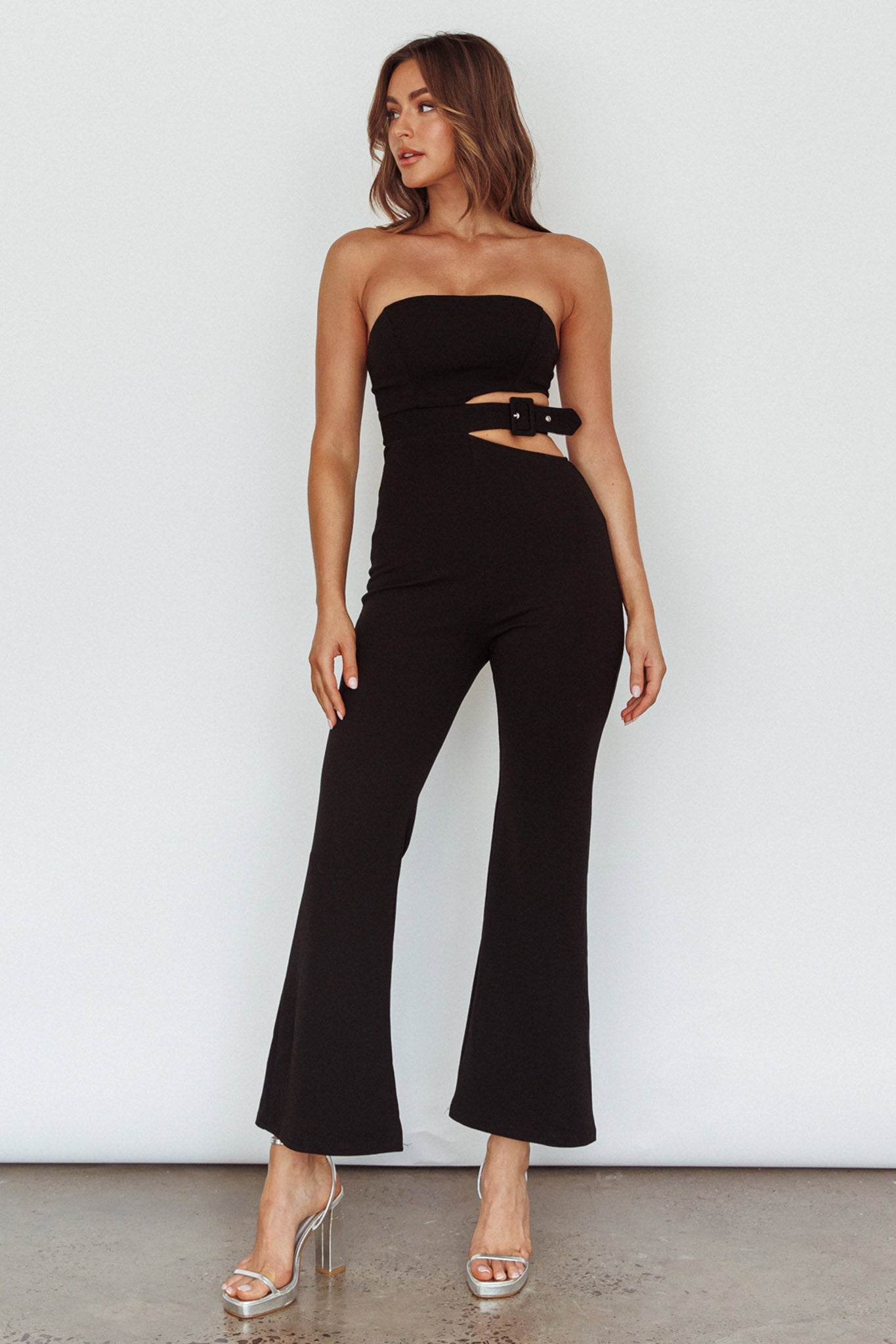 Glisten Cut-Out Buckle Waist Jumpsuit Black