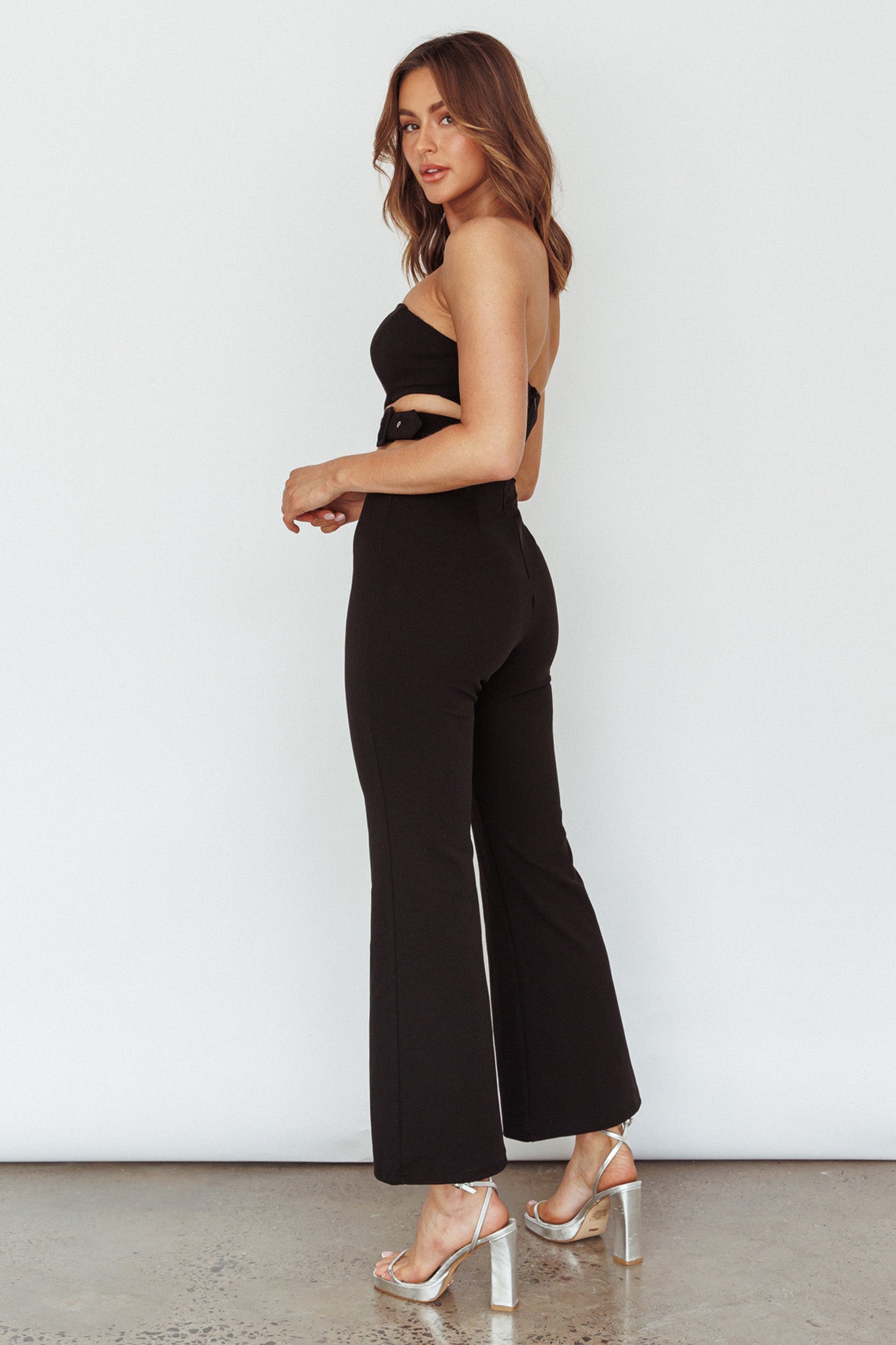 Glisten Cut-Out Buckle Waist Jumpsuit Black