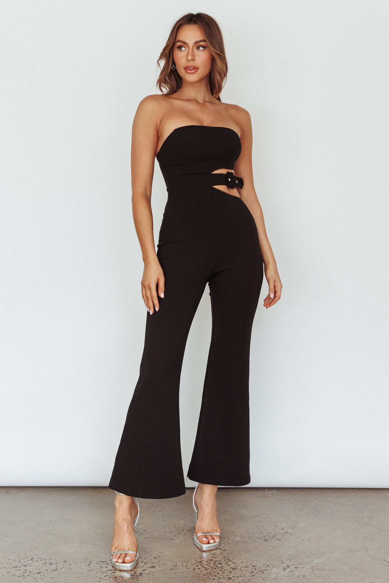 Glisten Cut-Out Buckle Waist Jumpsuit Black