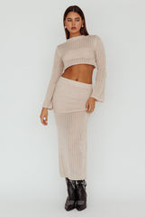 Bayside Long Sleeve Crochet Top Beige