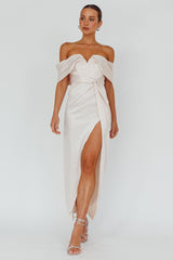 Amaryllis Off-Shoulder Twist Maxi Dress Pearl