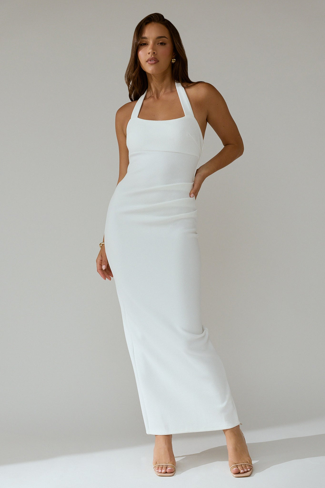 Fire Of Stars Halterneck Bodycon Maxi Dress White