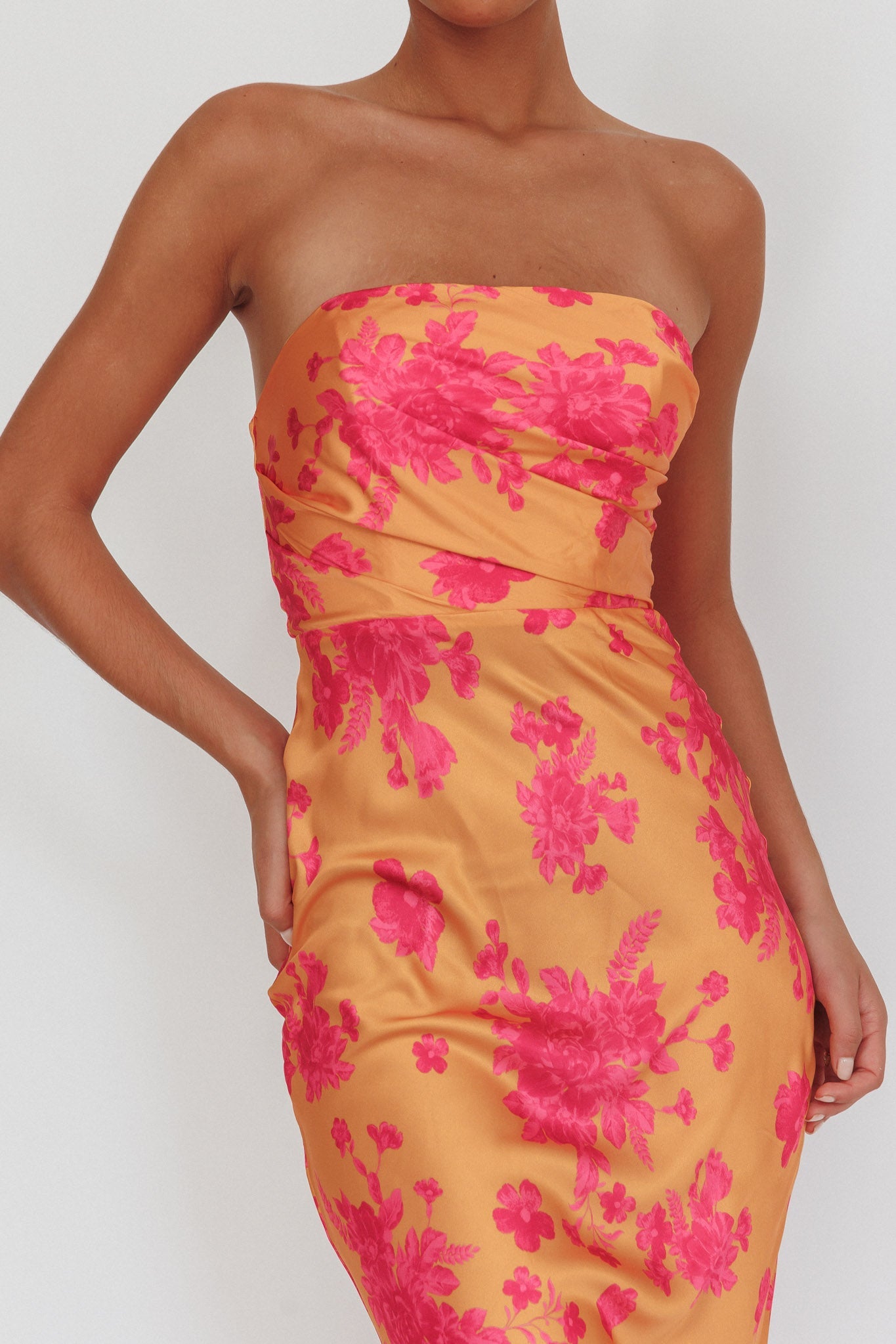 City Of Stars Strapless Maxi Dress Floral Orange
