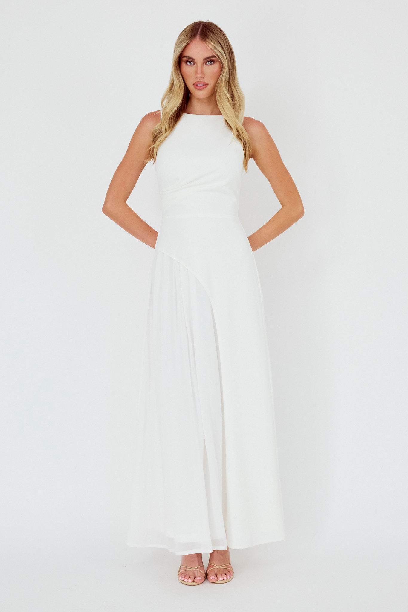 Ibis Pleat Detail Maxi Dress Off White