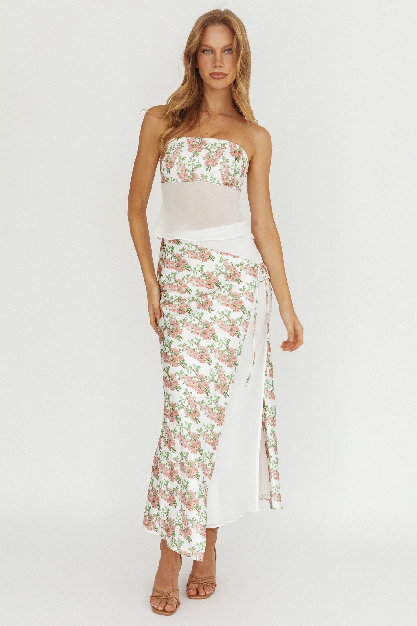 Jerica Wrap Front Maxi Skirt Floral Blush