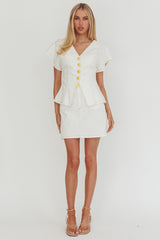 Over It Short Gold Button Mini Skirt Cream
