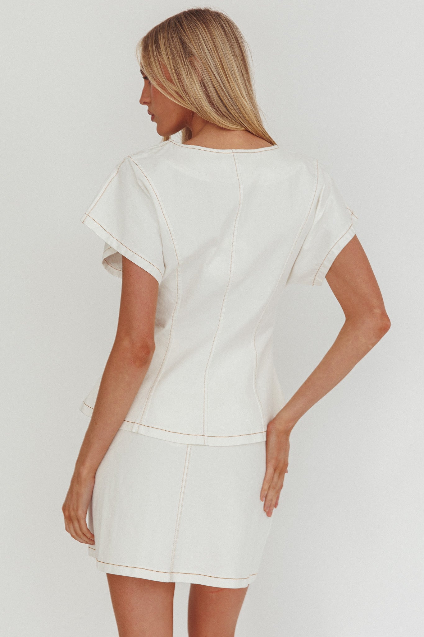 Over It Short Gold Button Mini Skirt Cream