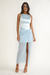 Amelisse Sheer Waist Wrap Maxi Dress Ice Blue