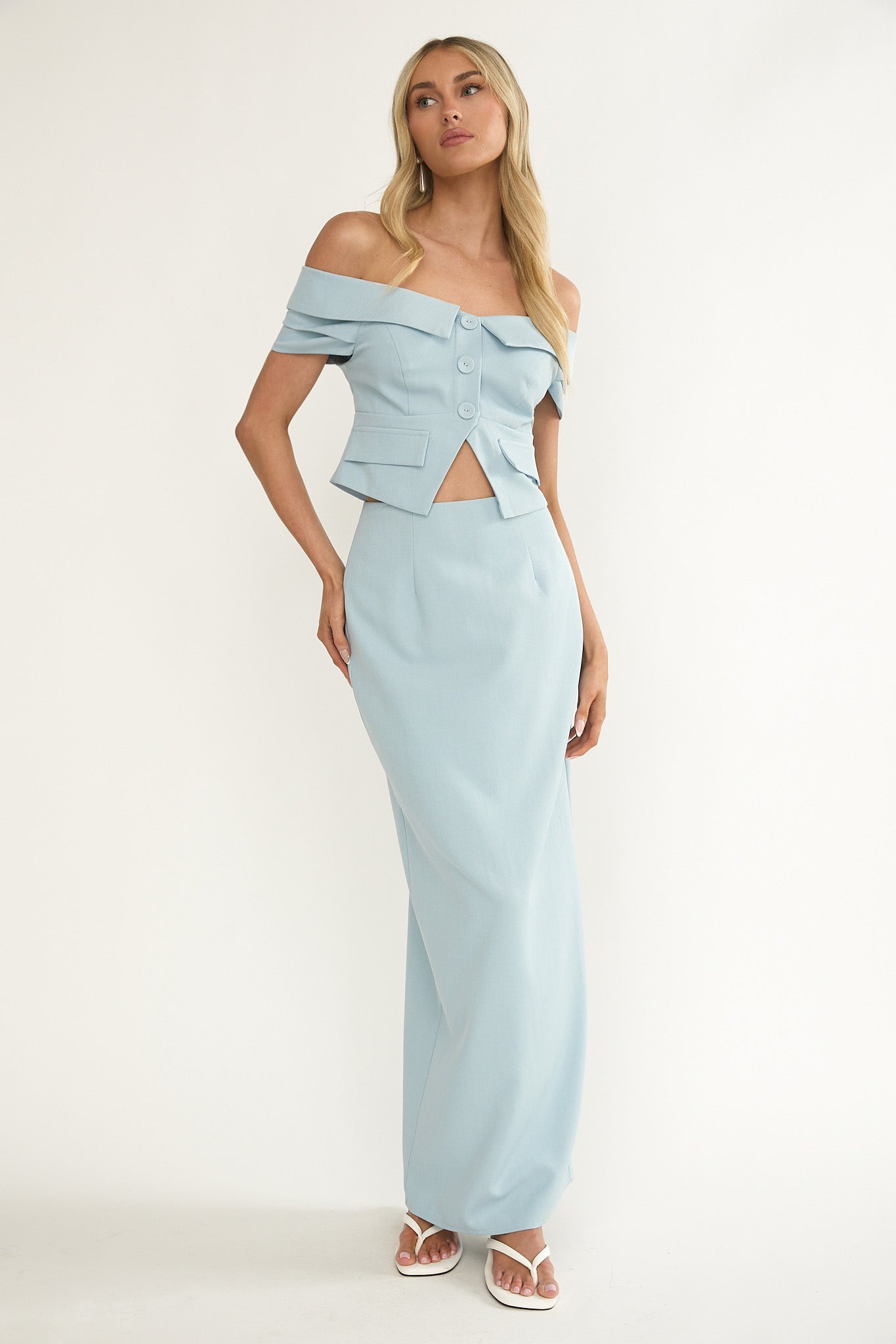 Maelie Column Maxi Skirt Blue
